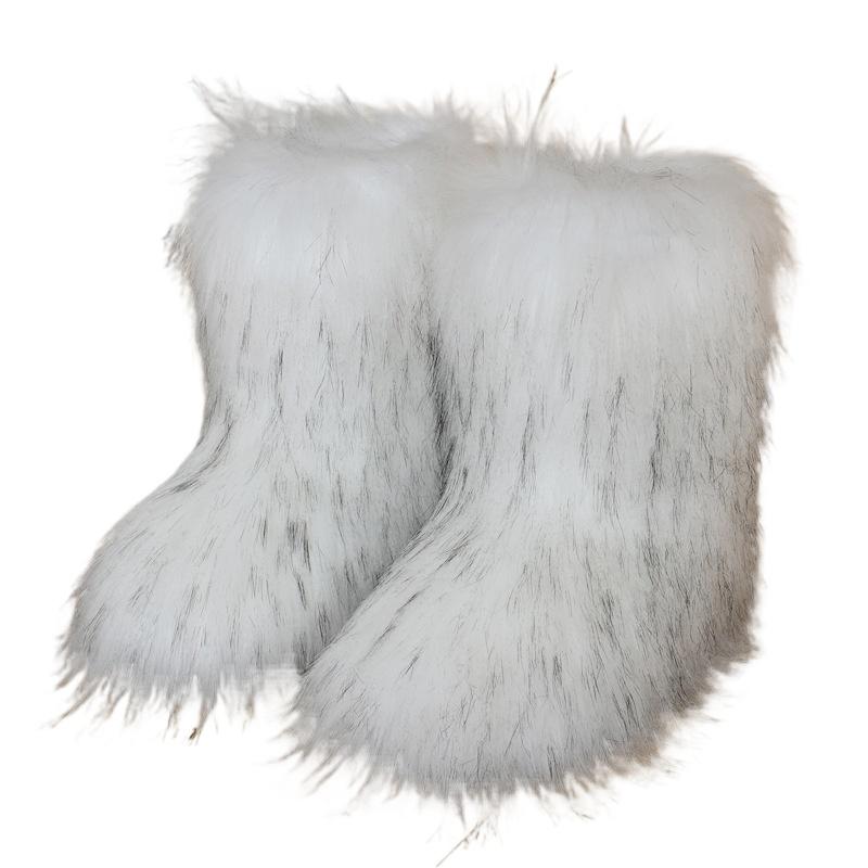 Mao Mao Stiefel Warm und Rutschfest Imitation Waschbärfell Gras Winter Schneestiefel