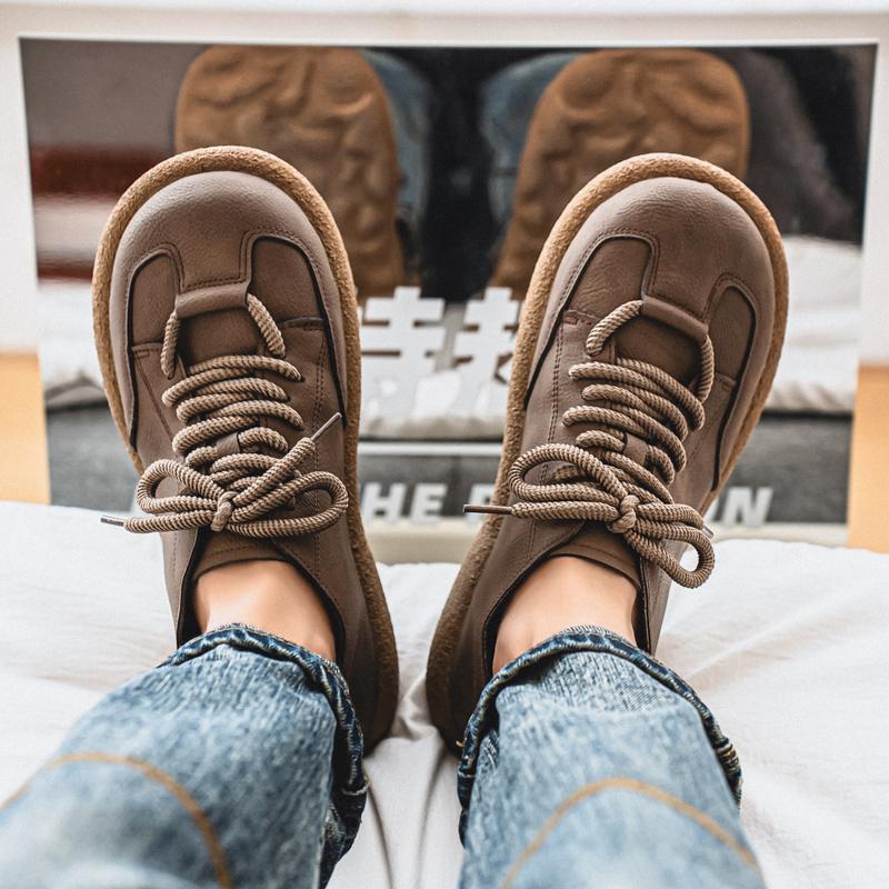 Men’s Retro Boots Shoes Fashion Casual Driving Shoes Black Khaki Wide Head Shoes Plus Size