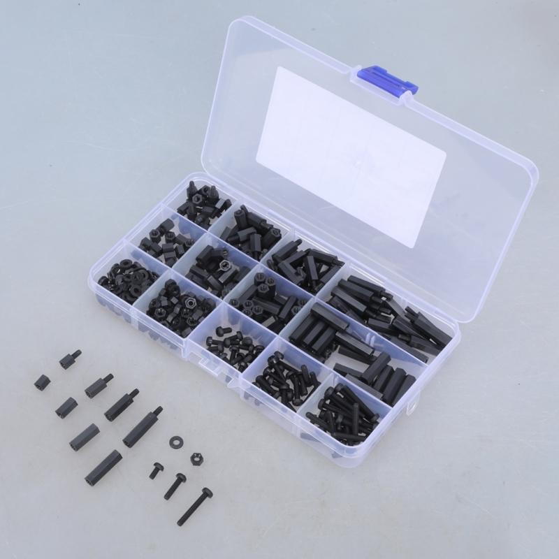 380Pcs Nylon Standoff Set with Spacers, Screws, and Nut 3mm Nylon Hexagonal Washer Nut with Storage Box Enduring