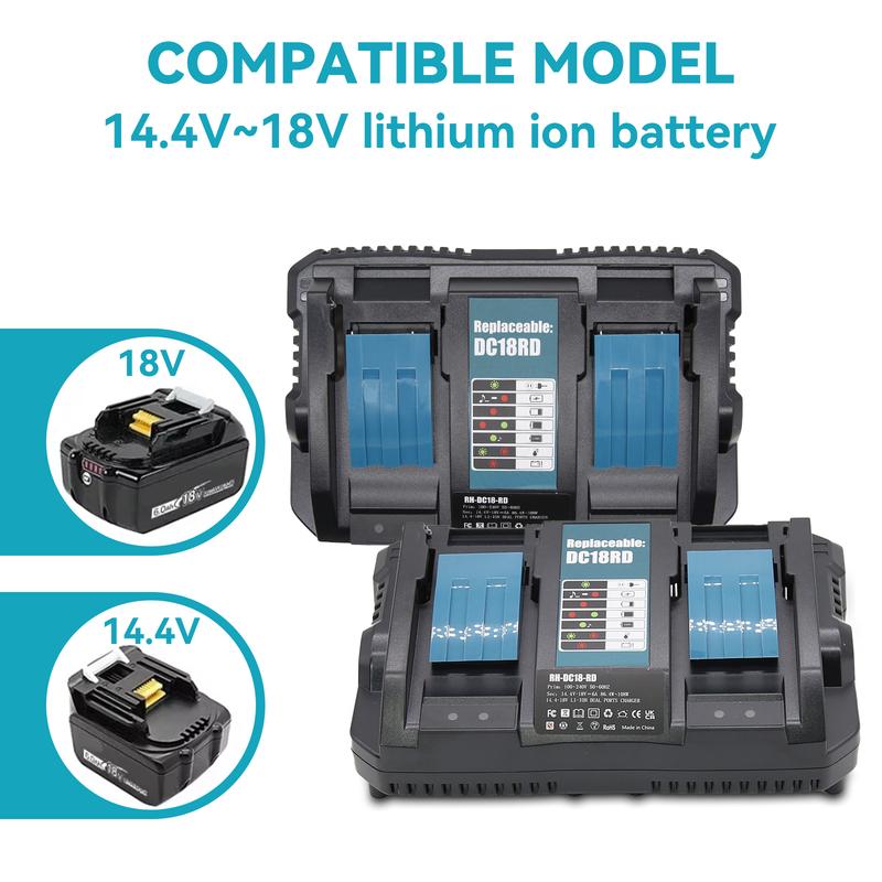 DC18RD 18V Dual Charger For Makita BL1830 BL1415 BL1430 BL1840 BL1850 BL1860 14.4V-18V Li-ion Battery Replacement 6A Charger