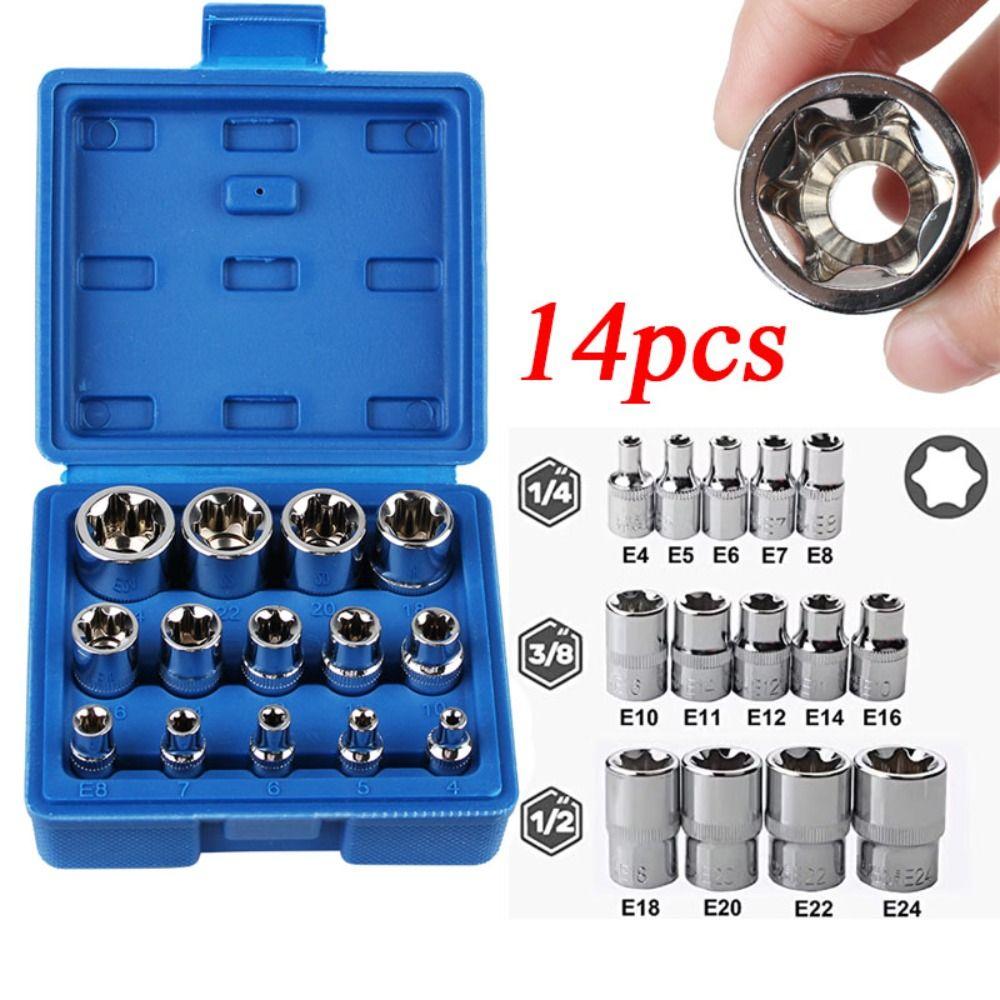 14PCS/Set External Hex Wrench Head Star Socket Set E4-E24 E-Torx Socket Set  Automotive Repair
