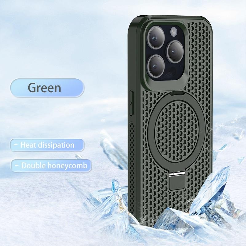 Magnetische Wärmeableitung Atmungsaktives Netz-Ständer-Rückseiten-Case für iPhone 16 15 13 12 11 Pro Max Pro16 Plus Kabelloses Ladecover