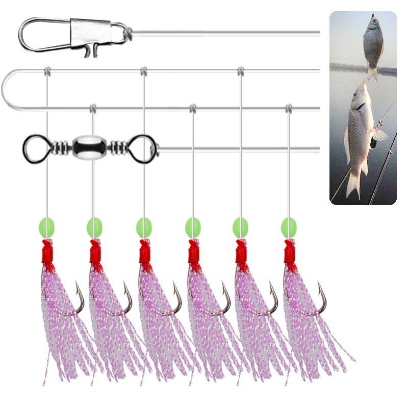 Stainless Steel Colorful Wire String Hooks for Lure Fishing 1 String with 6 Fish Lures Lake Fishing Tackle