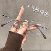 Popular Gold Silk Pure Cat Eye Oval Glasses Gentle Temperament Milk Tea Color Flat Mirror Plain Artifact Glasses
