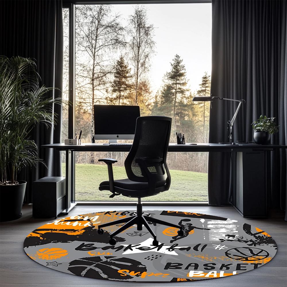 Basketball Printed Round Rug Carpet Chair Rug Area Rug Entryway Doormats,for Office Chair Living Room Bedroom Kitchen Room.