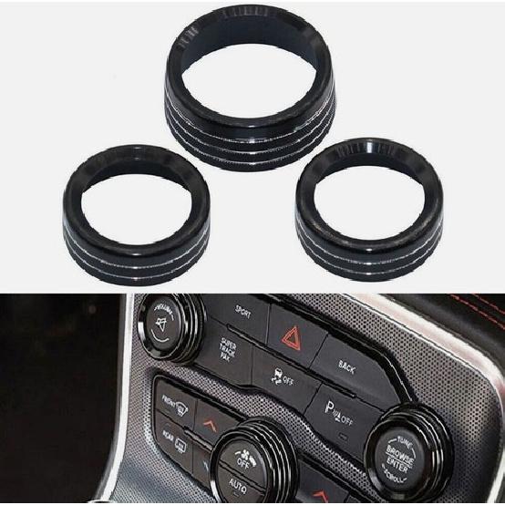 3PCS Black Climate Volume Turn Knob Ring Cover For 14-21 Jeep Grand Cherokee