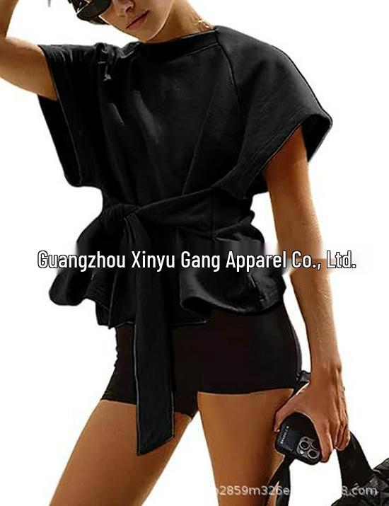 Elegant Summer Bow Tie Lace-up Raglan Sleeve T-shirt