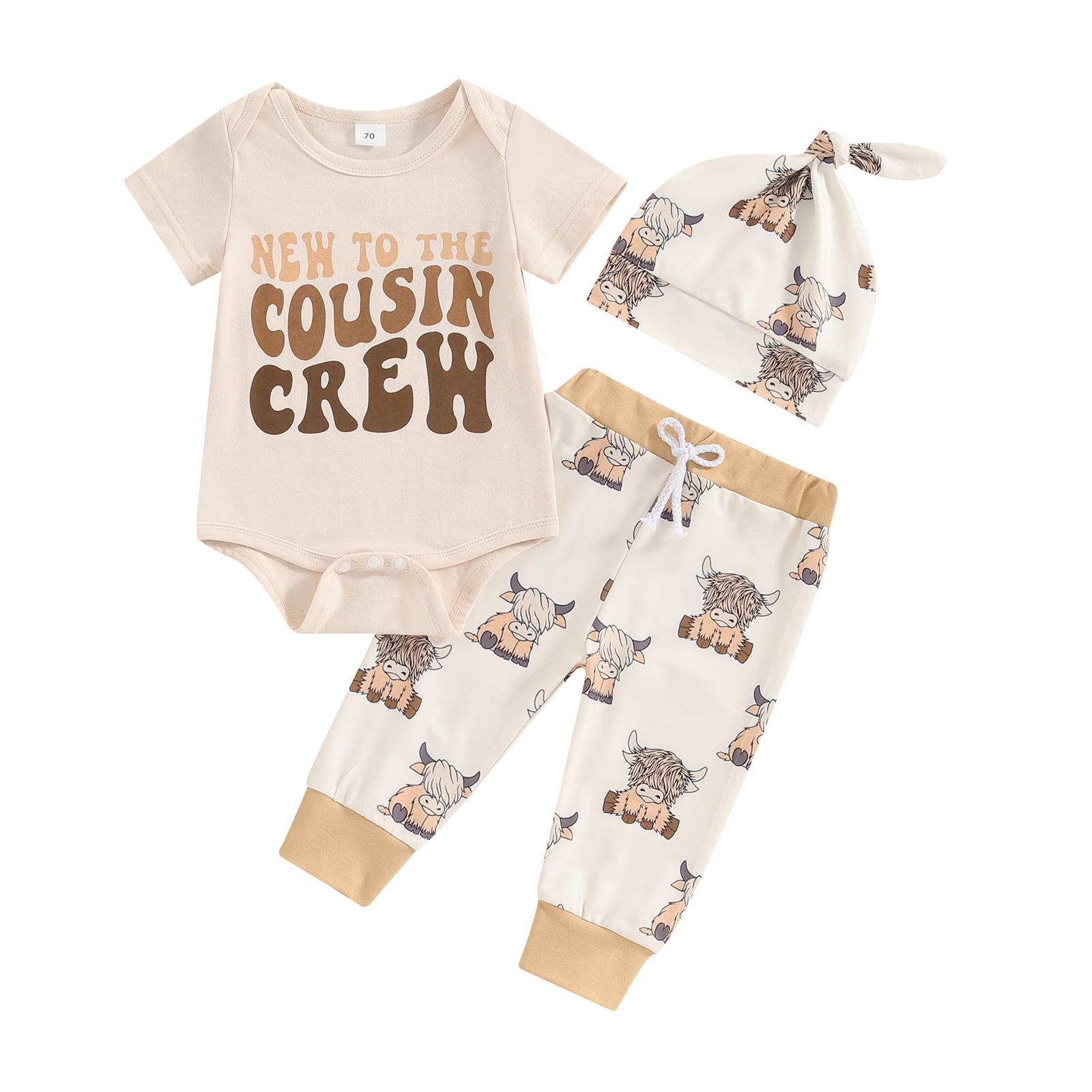 

Летний комплект для мальчика с буквенным принтом, комбинезон с короткими рукавами и повседневные штаны, шапка, комплект из 3 предметов одежды 6-12 Months хаки