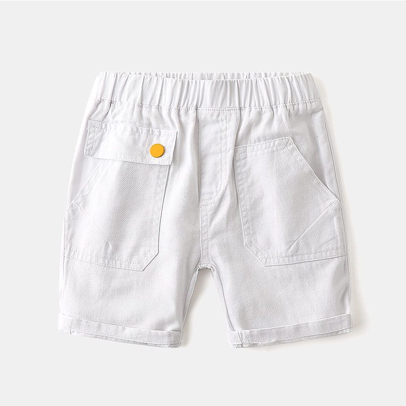 Boys' Pocket Shorts Summer Solid Color Pants Children's Casual Shorts Kids' Low-Waist Mid-Length Pants