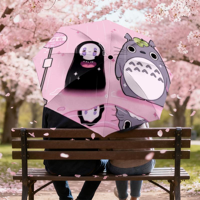 1 Stück Totoro Kein Gesicht Automatischer Faltregenschirm, Robuster 8-Rippen-Eisenrahmen, Geeignet für Reisen, Täglichen Gebrauch, Geburtstag, Dekorationsgeschenk m0104061