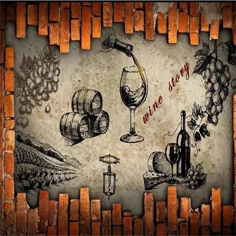 Wallpaper 3d Mural Photo Retro Industrial Style Wine Storage Room Wine Cellar Estate Wine Room Decorative Cafe Wallpaper