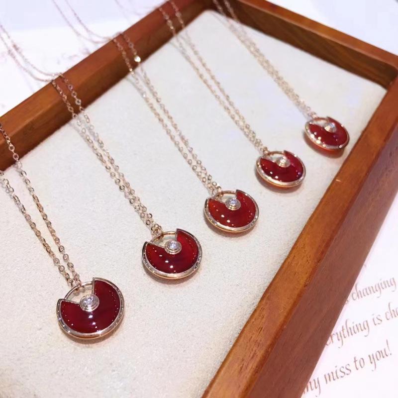 18K Rose Gold Plated Amulet Necklace with Carnelian & Diamonds – Elegant, Simple, Versatile Design