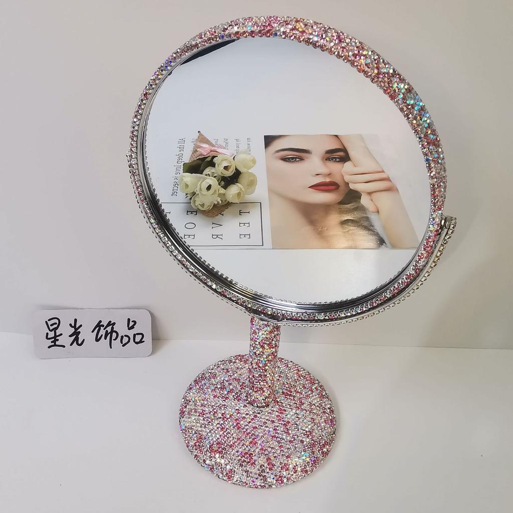 Shiny High-end Diamond Makeup Mirror Creative Rhinestone Mirror Rotatable Girl's Room Desktop Makeup Decoration Round Mirror