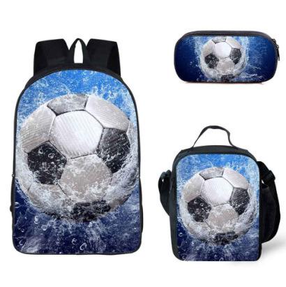 Set Scolastico Tre Pezzi Zaino Borsa Portapenne Borsa Pranzo Zaino con Immagini Street Tide Pallacanestro Calcio Set Zaino
