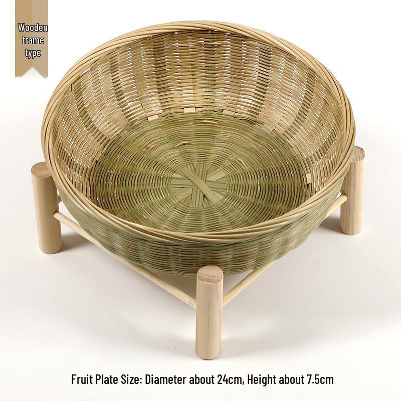 Handmade Bamboo Woven Basket Set - Round Winnowing Basket and Snack Plate for Hotel or Restaurant Use