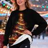 Women's Casual Fashion Round Neck Plus Velvet Thickened Christmas Print Sweatshirt