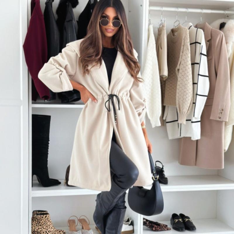 New Autumn Long Sleeve Casual Woolen Coats Women Winter Outwears Plus Size Jacket Women Fashion Solid Warm Drawstring Loose Jackets Coat 24996