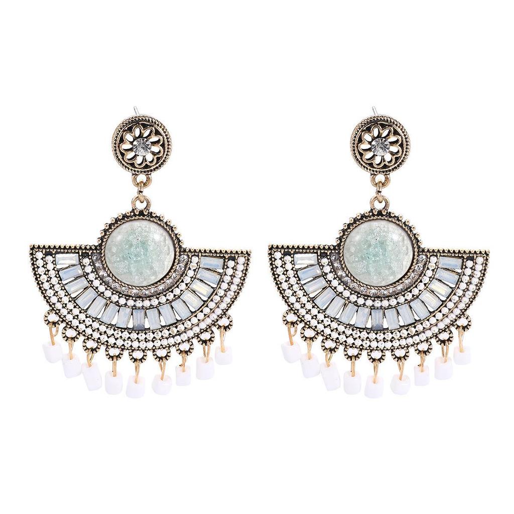 Bohemian Fan-Shaped Tassel Earrings - European & American Ethnic Style for Women