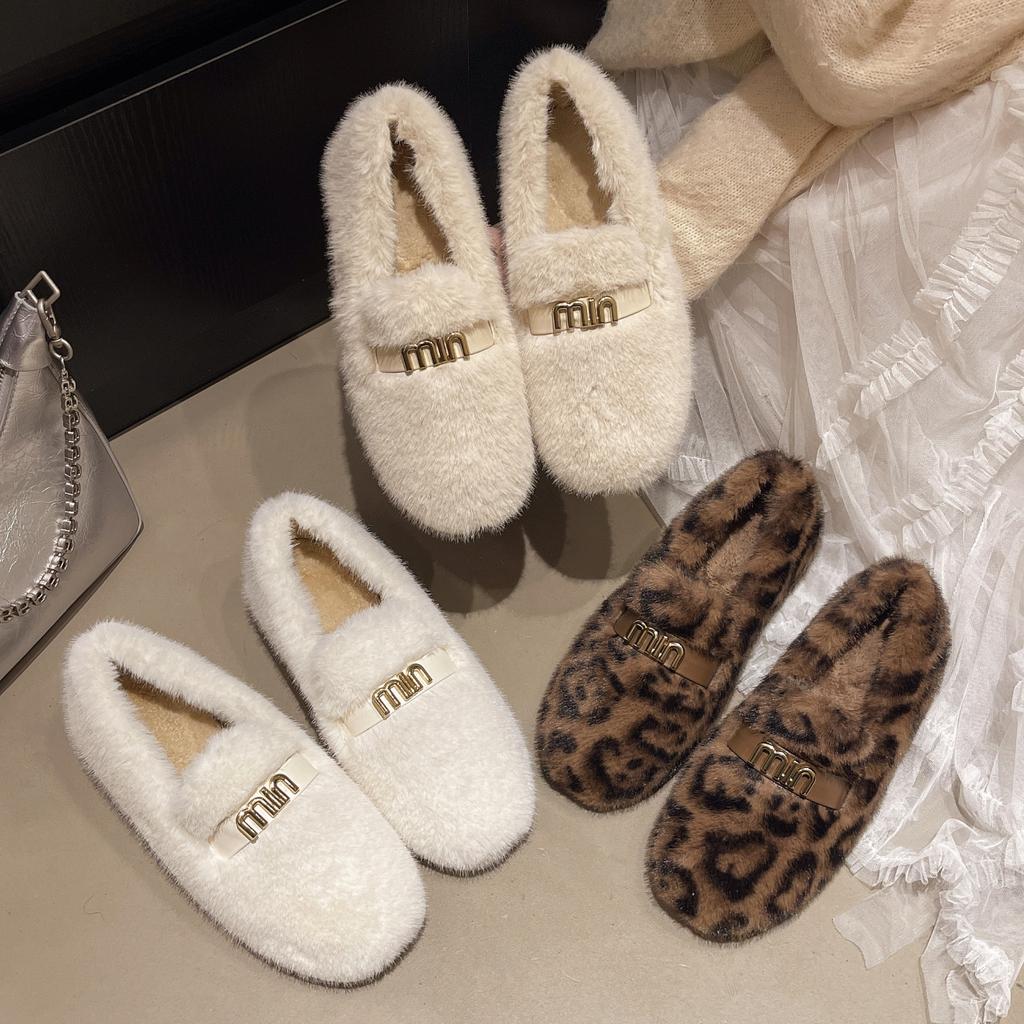 Französische Feenwind flauschige Schuhe Damen Herbst und Winter Samt lässig thermische Baumwolle Damenschuhe