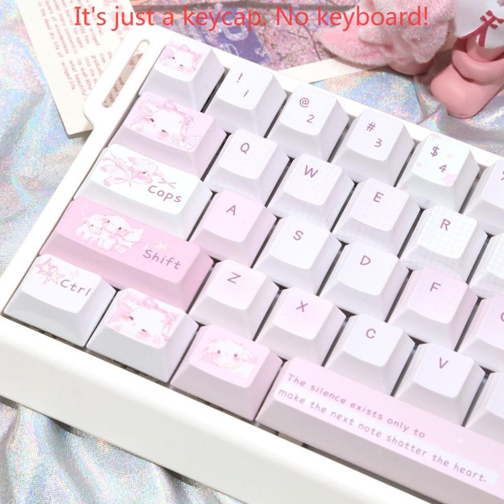 Cute Pink Lamb Cherry MOA Profile PBT Keycaps 130 Keys Keycap Set for Magnetic Switch Mechanical Keyboard