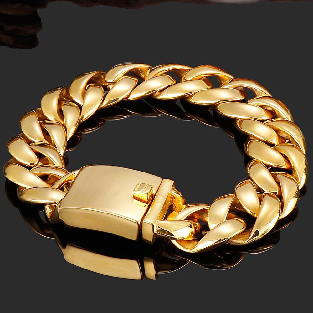 17MM Thick 316L Stainless Steel Cuban Link Chain Luxury Gold Color Men's Bracelet Minimalist Retro Male Jewelry Gifts