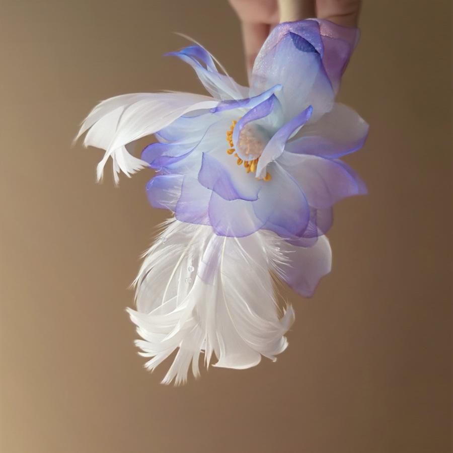 Super fairy fabric feather flower side hairpin fashion versatile temperament duck bill clip sweet atmosphere hair accessories headgear