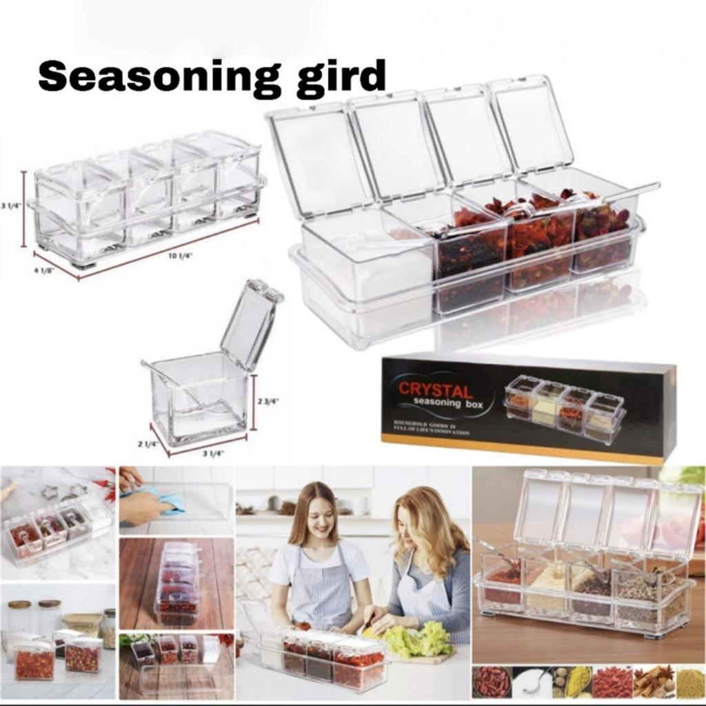 4-Grid Seasoning Jar High-Quality Condiment Storage Container Modular Spice Holder Dust-Proof Seasoning Box For Home Cooking Bbq