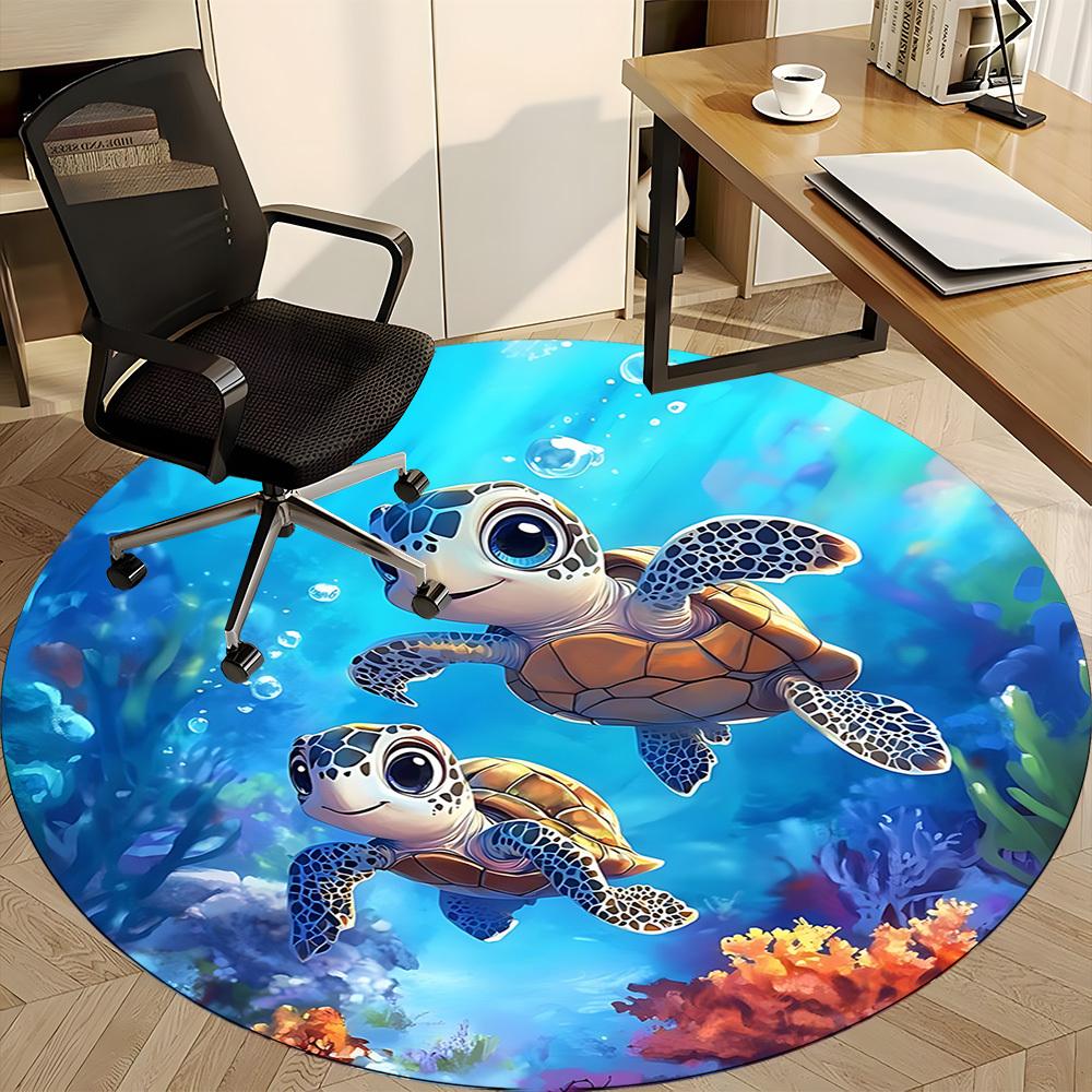 1PC Turtle Ocean Office Round Area Rug, Mat Suitable For Office, Under Office Chairs Bedroom Living Room Home Decor, Room Deco