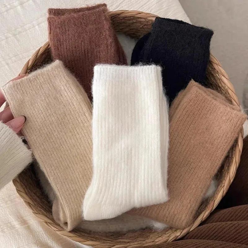 1/2pairs New Women Wool Cashmere Socks Winter Warm Solid Color Knitted Soft Sock Harajuku Sleeping Floor Sock Hosiery Girls Gift
