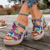 New Summer Colorful Printed Wedge Fashion Platform Peep‑Toe High‑Heel Beach Casual Vacation Bohemian Sandals