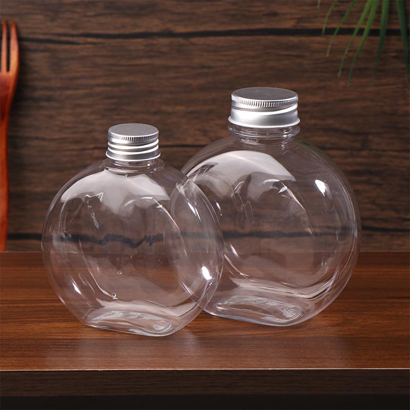 320/500Ml Flat Round Water Bottle Clear Milk Tea Coffee Bottle Drinking Bottles Portable Pet Juice Drink Bottle