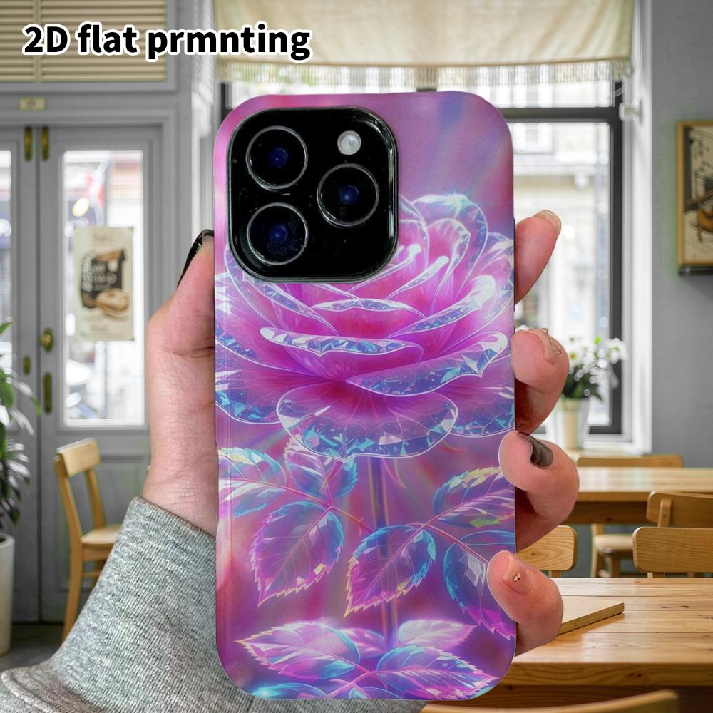Phone Case: 2D Flat Design Suitable for iPhone 18 17 16 15 14 13 Pro Film Protective Case, Couple Style, Iridescent Rose, Christmas and Halloween Gift