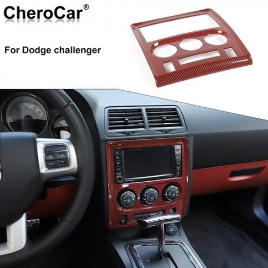 Center Console Navigation GPS Cover Trim For Dodge Challenger 2009-14 Red Carbon