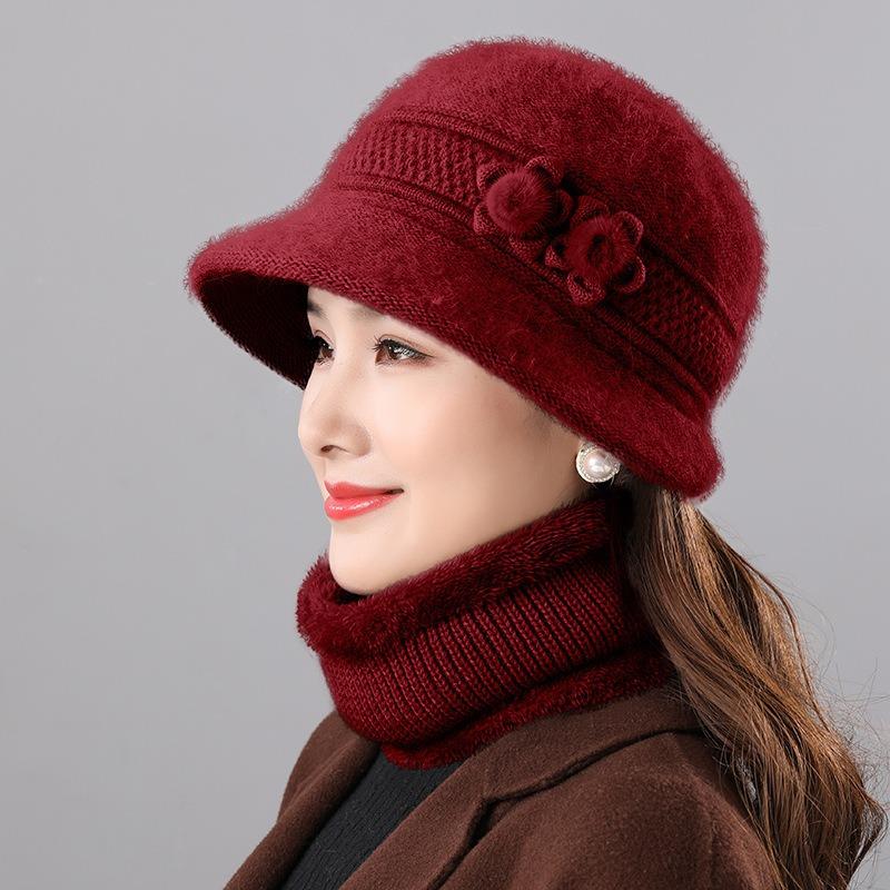 Warm rabbit fur hat hat autumn and winter women's scarf two-piece set winter basin hat