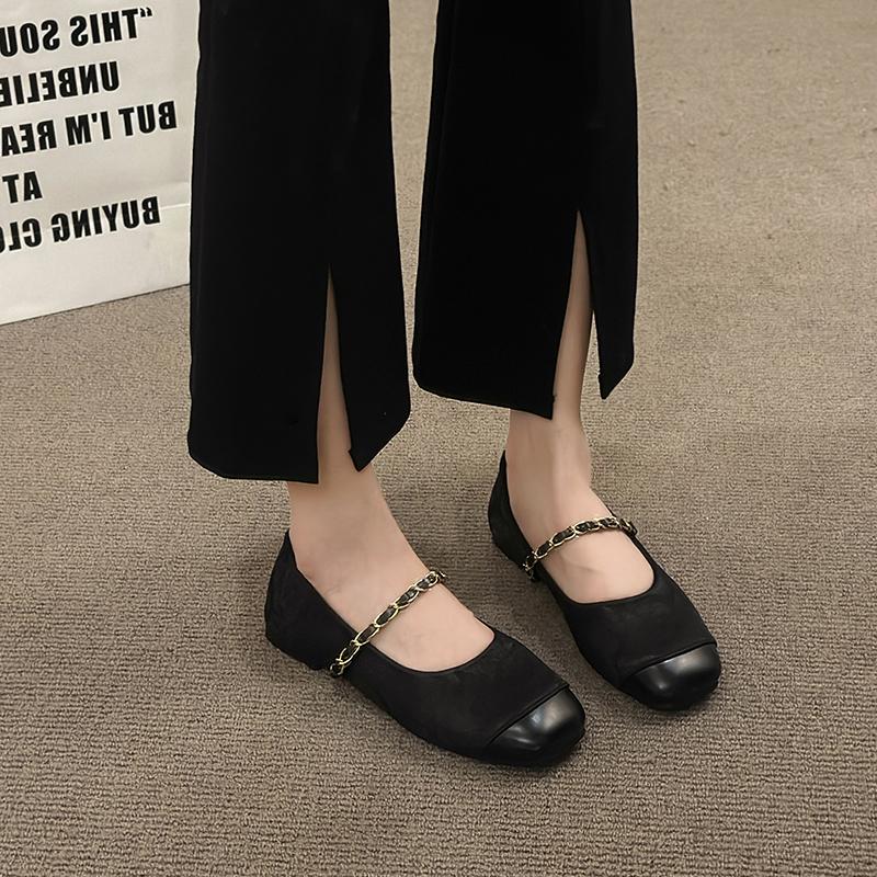 Female Shoes On Sale 2024 New Mary Janes Women's Flats Fashion Dress Flats Women Print Chain Square Toe Outdoor Ladies Shoes