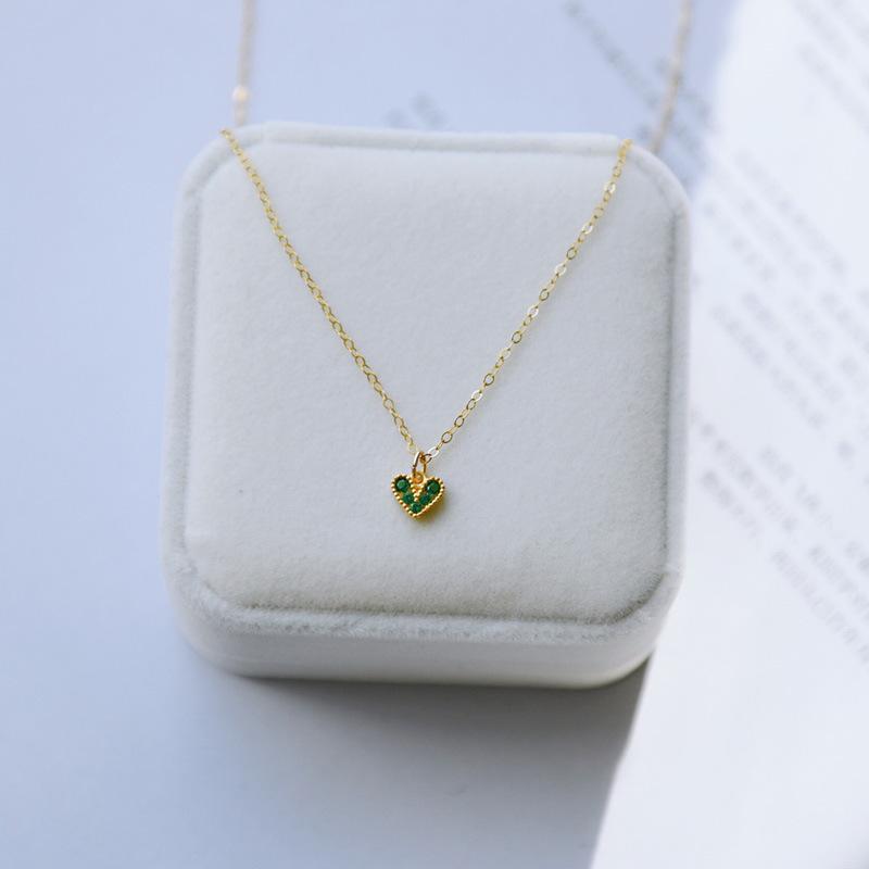 S925 Sterling Silver Emerald Love Heart Choker Necklace Pendant for Women 14K Gold Plated Necklaces Wedding Party Jewelry Gift