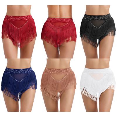 Glänzende Fransen-Shorts für Damen, lateinamerikanischer Bauchtanzrock, Rave-Musik-Festival-Hose