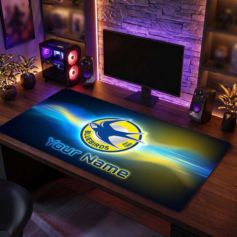 Cardiff City Custom Large Mouse Pad, Personalized Name Text Print, Football Logo Non‑Slip Desk Mat Gaming Gift