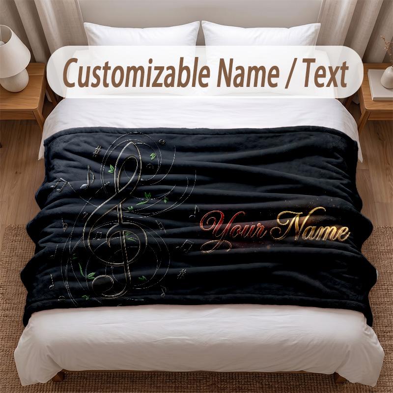 Music General Theme Soft Blanket Personalized Custom Name Text Print Warm Blanket Home Sofa Bedroom Decor