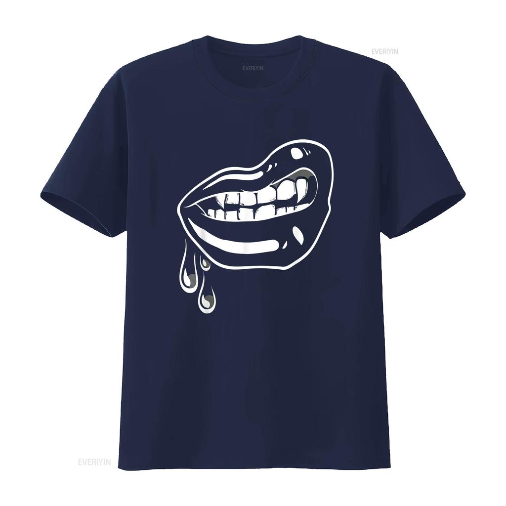 Womens Black Vampire Lips Goth Halloween T Shirt vintage Washed designer clothes Soft Stylish fashion Top For Everyday Wear