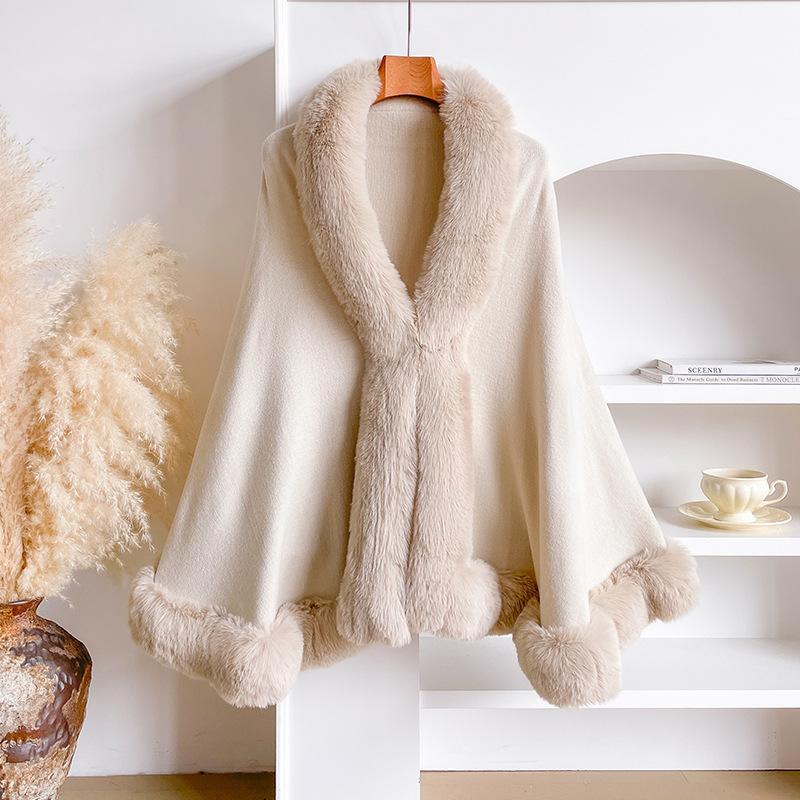 Autumn and winter new solid color imitation Rex rabbit hair temperament woolen cape shawl women's large size knitted cardigan jacket