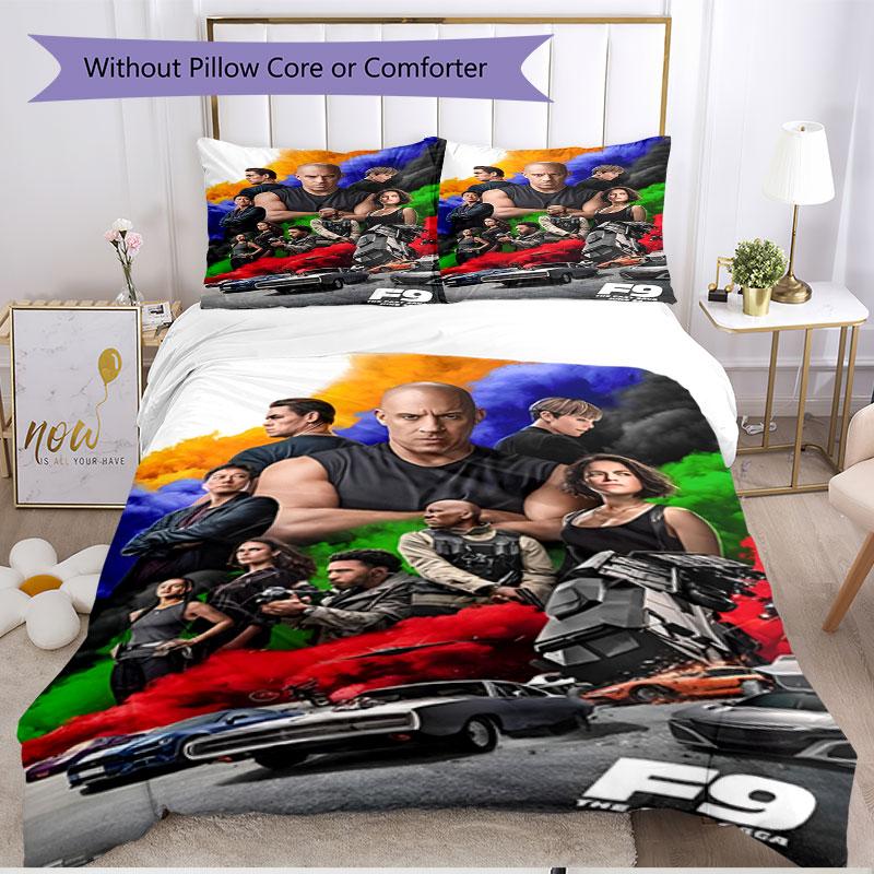 3-teiliges Bettbezug-Set (1 * Bettbezug + 2 * Kissenbezug, ohne Kern), Fast & Furious Aufdruck Weiches Ganzjahres-Bettwäscheset, Heim-Schlafzimmer-Dekoration Geschenk