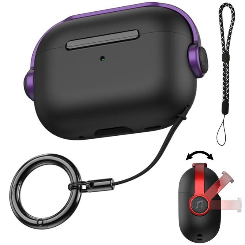 (Black-White) for AirPods Pro 3 with Phone Holder Safety Lock Protective Case for Apple AirPods Pro 3rd Generation with Lanyard