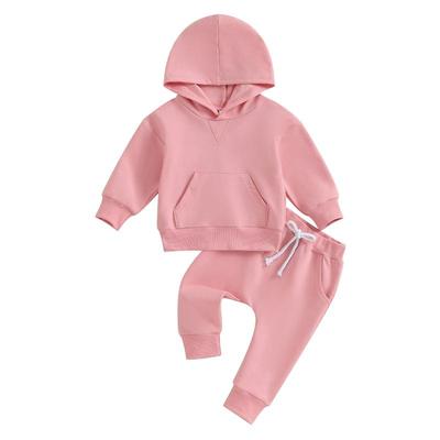 Neugeborenen-Hosen-Set, 6 Monate, 12 Monate, 18 Monate, 24 Monate, 3 Jahre, Kleinkind, lässig, einfarbig, lockere Passform, Hoodies und elastische Taille, Hosen, Outfits, Baby-Hosenanzüge