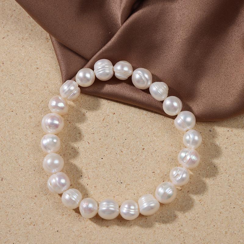 Elegante Natürliche Süßwasserperlenarmbänder für Damen Weißes Barockperlen-Charm Elastisches Armband Feiner Schmuck Hochzeitsparty 8-9mm