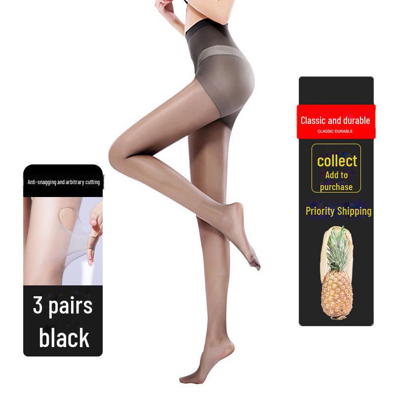 Women's Ultra-Thin Pineapple Silk Stockings - Anti-Snag 0D Black, Ideal for Spring and Summer.