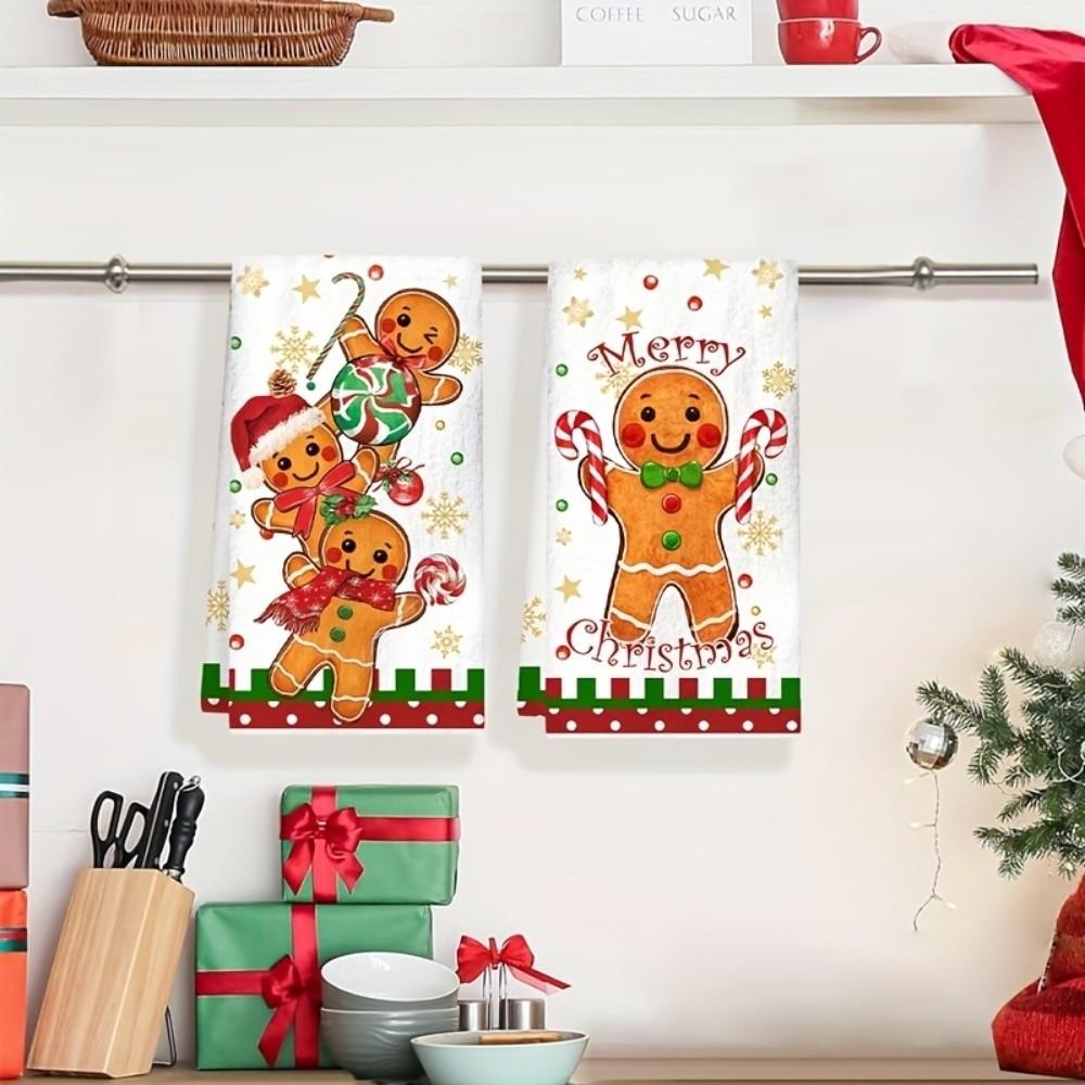 2pcs Microfiber Christmas Dishcloth Set Absorbent Tea Towel Set Cleaning Cloths  Holiday Decor