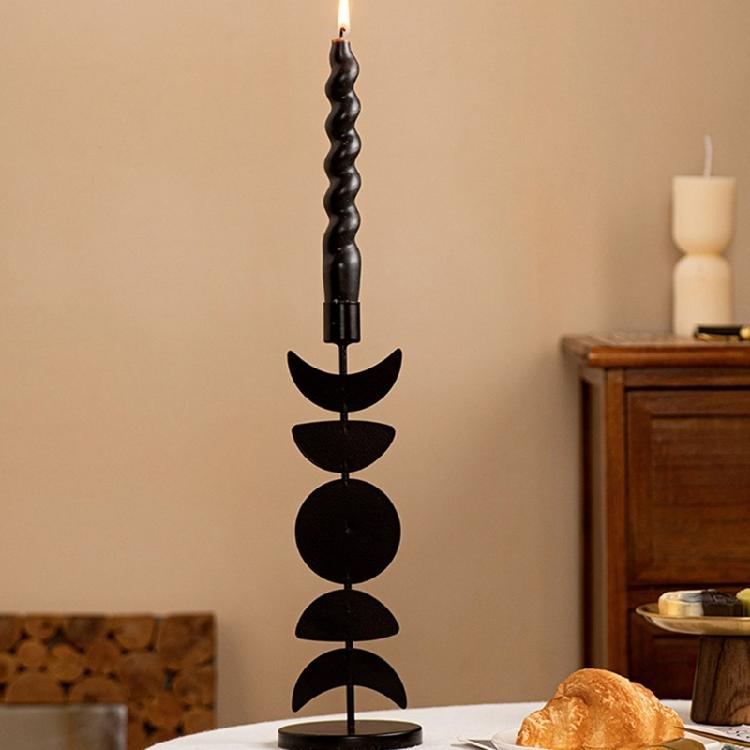 Black Pillar Candle Holder Iron Candlestick Sun Moon Star Metal Candle Stand for Weddings and Festival Table Decoration