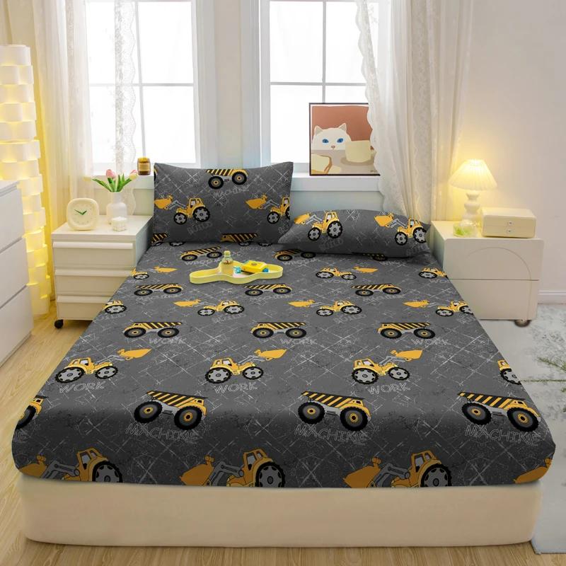1 Cartoon Fun Game Printed Matte Fitted Sheet, Bedroom Printed Bed Cover, Bedding (Excluding Pillowcases)