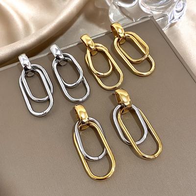 Fashion Stainless Steel Gold Silver Color Drop Earrings for Women Glossy Doublelayer U Shaped Pendant Earrings Jewelry Gifts